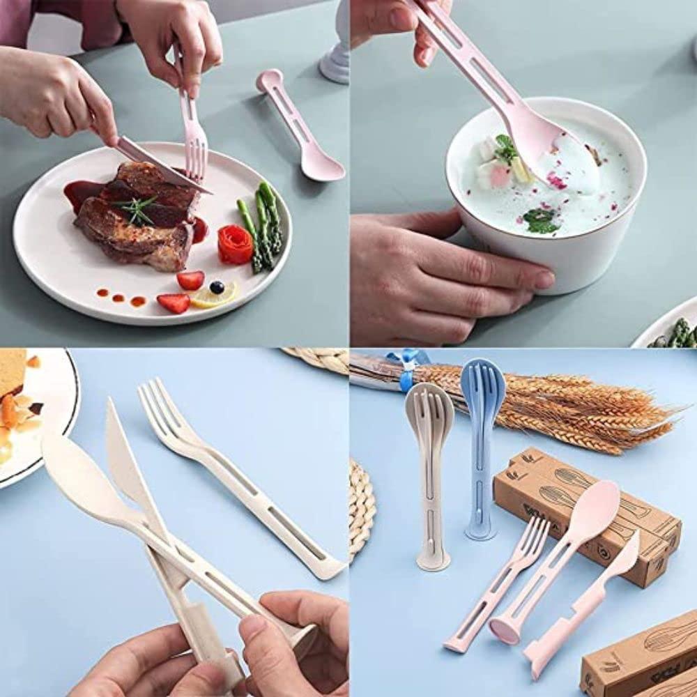 3 in 1 Straw Reusable Spoon Travel Cutlery Set