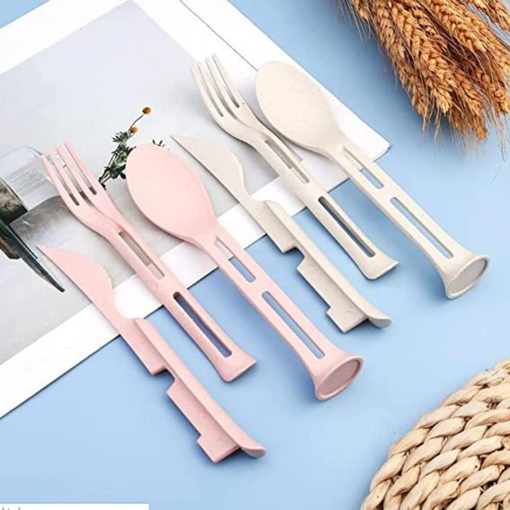 3 in 1 Straw Reusable Spoon Travel Cutlery Set